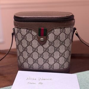 Gucci Brown Canvas Mini Bag with Green and Red Stripe